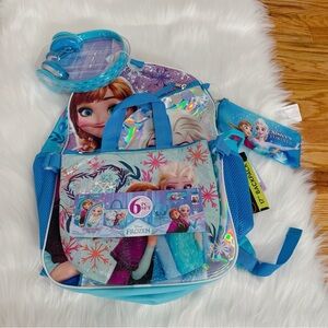 New Disney Frozen Girls 17" 6-Piece Backpack Set with Headphones, Blue